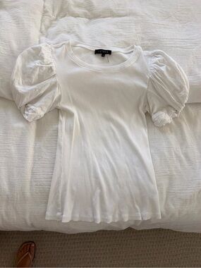 1. State White Puff Sleeve Ribbed Tee